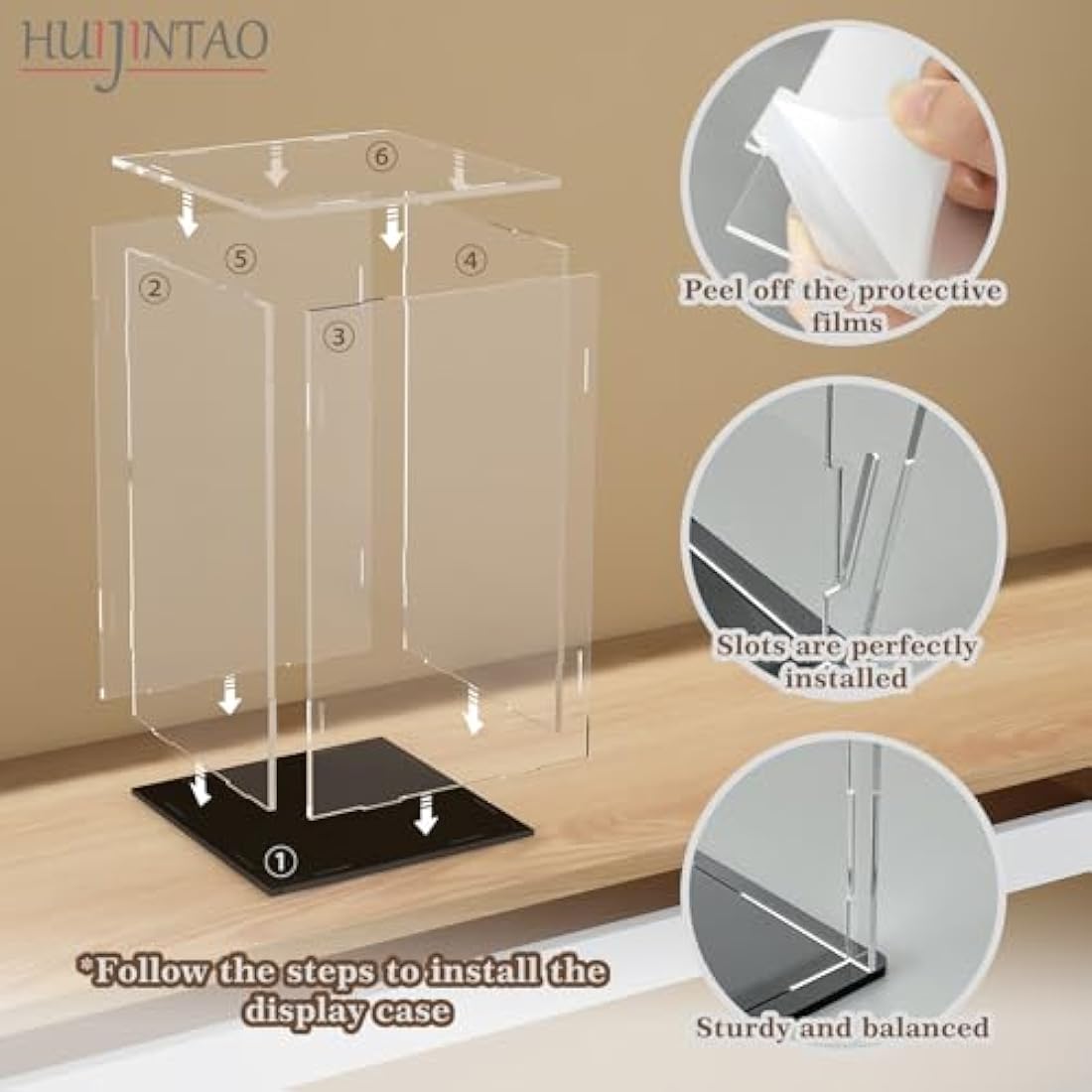 HUIJINTAO Clear Acrylic Display Case Countertop Box Cube Organizer Stand Dustproof Protection Showcase for Action Figures/Toys/Collectibles(10x10x14inch;25x25x35cm)