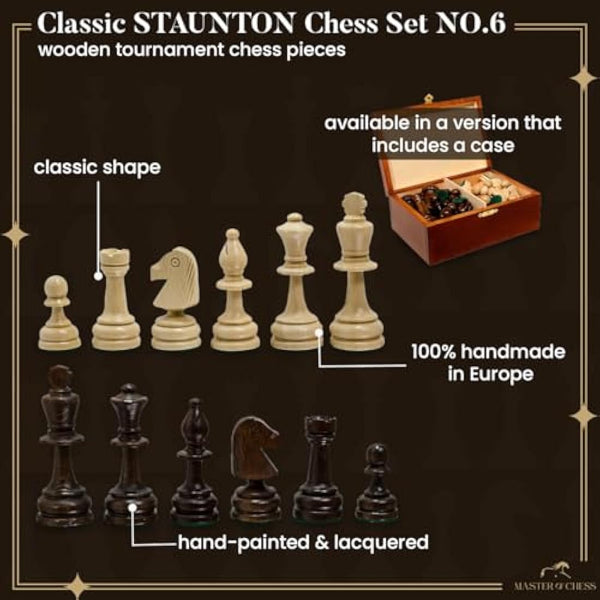 Classic STAUNTON Chess Set NO.6 | Master of Chess Wooden Chess Set | Handmade Tournament Chess Set Without Chess Table - Wooden Chess Pieces Only