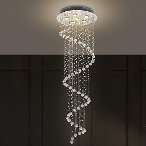 A1A9 Elegant Spiral Crystal Chandelier Lights, Clear K9 Crystal Raindrop LED Ceiling Light Chrome Flush Mount Pendant Lighting Fixture for Livingroom Dining Room Hallway Stairway Foyer D50cm