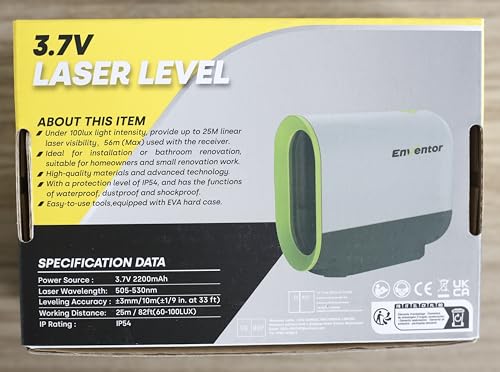 Enventor Rechargeable Laser Level, 25M 2200mAh Li-ion Battery Green Laser Level Self Leveling with Pulse Mode, 7 Hours Working Time, 360° Magnetic Base, Switchable Horizontal/Vertical/Cross line