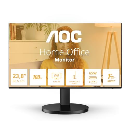 AOC 27B3CA2 - 27 Inch FHD Monitor, 100Hz, IPS, Speakers, USB-C Connectivity, FlickerFree, Adaptive Sync, LowBlue (1920 x 1080, 250 cd/m2, HDMI 1.4 / USB-C 65W Power delivery)