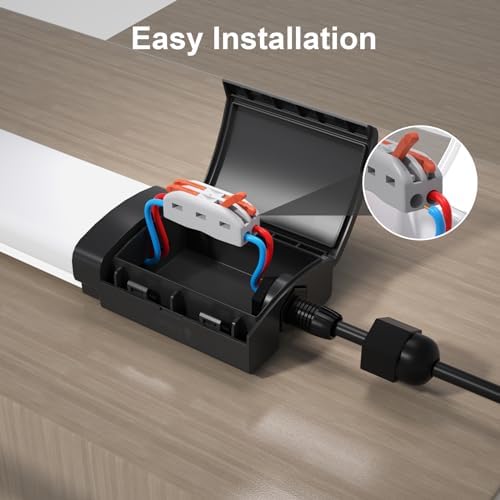 Amdelne LED Batten Light 5FT 150CM, Plug in Linkable Garage Lighting, IP65 Waterproof Ceiling Strip Lights for Shed, Workshop, Office, Kitchen, 45W 6500K Daylight