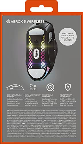 SteelSeries Aerox 5 Wireless - Holey RGB Gaming Mouse - Ultra-lightweight Water Resistant Design - 9 Buttons - Lag-free 2.4GHz / Bluetooth Wireless - 18K DPI TrueMove Air Optical Sensor