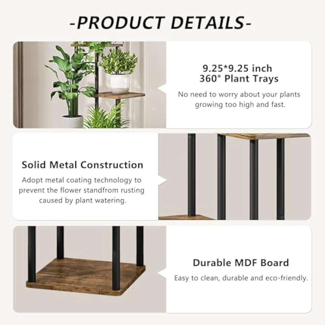 5-Tier Hölzern Blumenregal Pflanzenregal, VASZOLA Mehrstöckig Blumenständer Pflanzenständer Blumenbank Blumentreppe Pflanzentreppe Standregal für Innen Außen Garten Balkon Deko(Schwarz)