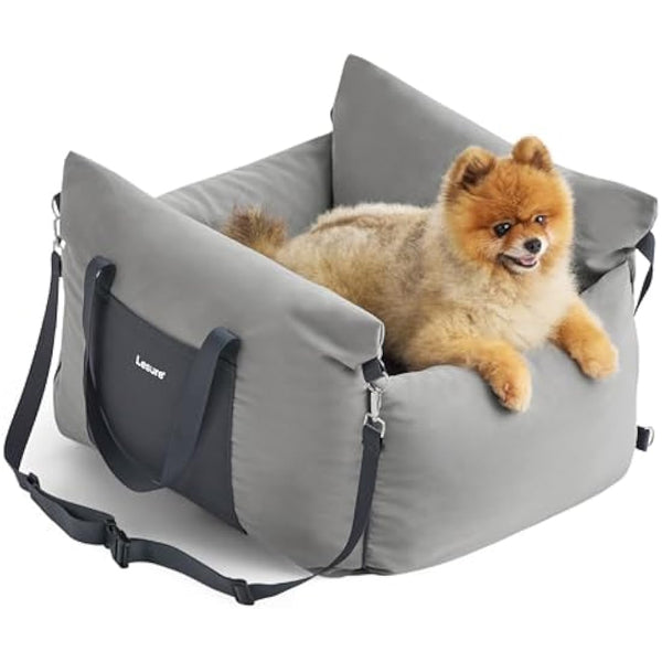 Lesure Dog Car Seat for Medium Dog - Waterproof Dog Booster Seat for Car with Storage Pockets, Clip-On Safety Leash and Chopped Foam Filling, Small Pets Travel Carrier Bed, 58x56x33cm, Grey