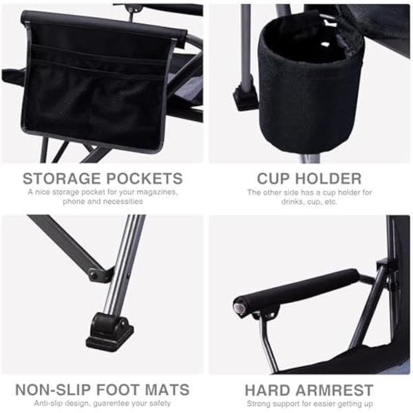 EVER ADVANCED Camping Chair for Adults Oversized 230KG, Folding Chair for Heavy People with Side Pocket, Heavy Duty Extra Wide with Hard Armrest Foldable Garden Fishing Outdoor Fold up