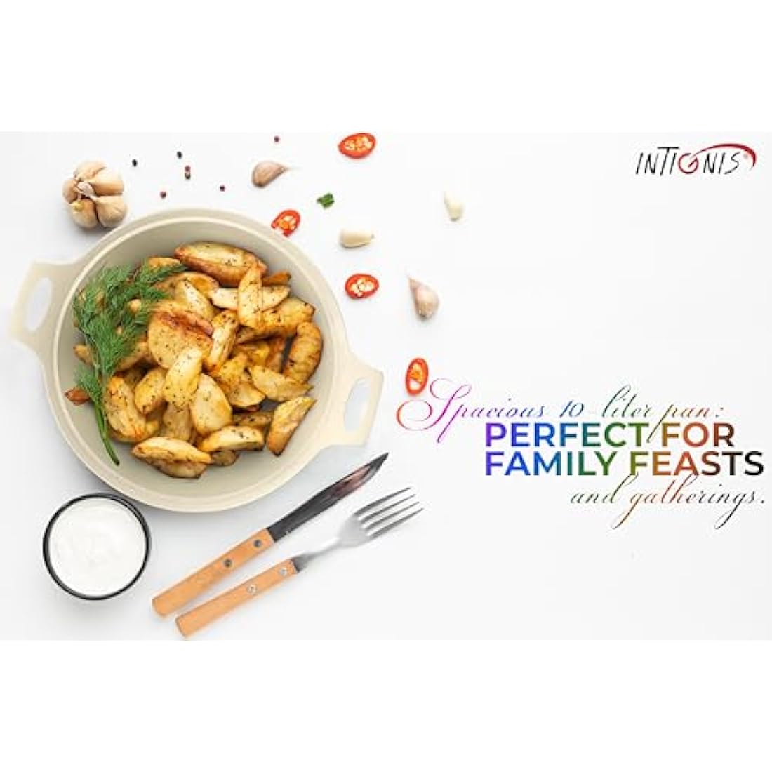 INTIGNIS® Casserole Pot with lid – Large 32cm | 10 Litre | 15 Inches – Induction Compatible – GREBLON Ceramic Non Stick Chemical Free Coating White