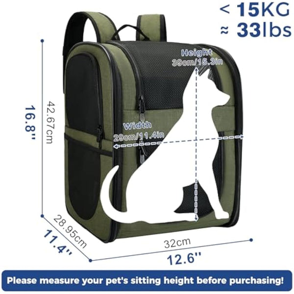 Apollo Walker Cat Carrier and Dog Carrier, for Large and Small Cat Pets (2-15 kg), Breathable Mesh Pet Carrier, Ideal for Hiking, Travel, and Outdoor Activities (Green)