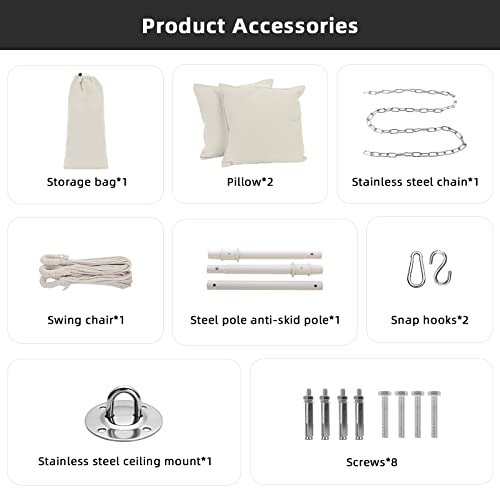 Goutime Hammock Chair Swing with 2 Seat Cushions Pillows, Hanging Chair with Detachable Metal Support Bar,Swing Chair with Carry Bag,Hanging Chair for