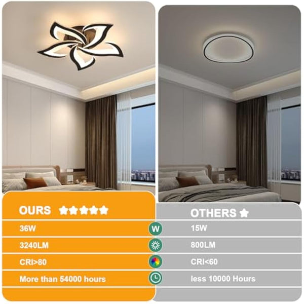Dorlink LED Ceiling Light, 60W 5400LM Modern Design Ceiling Lighting, 5 Lights Living Room Ceiling Light Acrylic Black Flower Fittings Ceilings for Bedroom, Kitchen, Dining Room 3000K Warm White