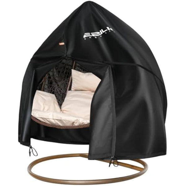 Ezilif Double Egg Chair Cover, 420D Oxford Egg Chair Covers Waterproof Heavy Duty, Garden Hanging Egg Chair Cover with Zipper & Drawstring, UV-Anti & Windproof Cover for Swing Chair, 230x200cm