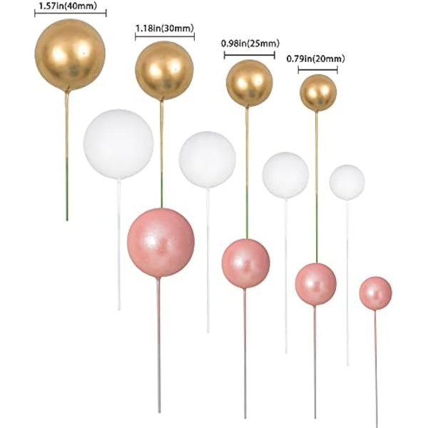 Gyufise 30Pcs Balls Cake Topper Mini Balloons Cake Toppers Foam Ball Cake Decorations Balloon Cake Topper Ball Shaped Cake Insert Topper for Birthday Party Baby Shower Decor Rose Gold White Gold