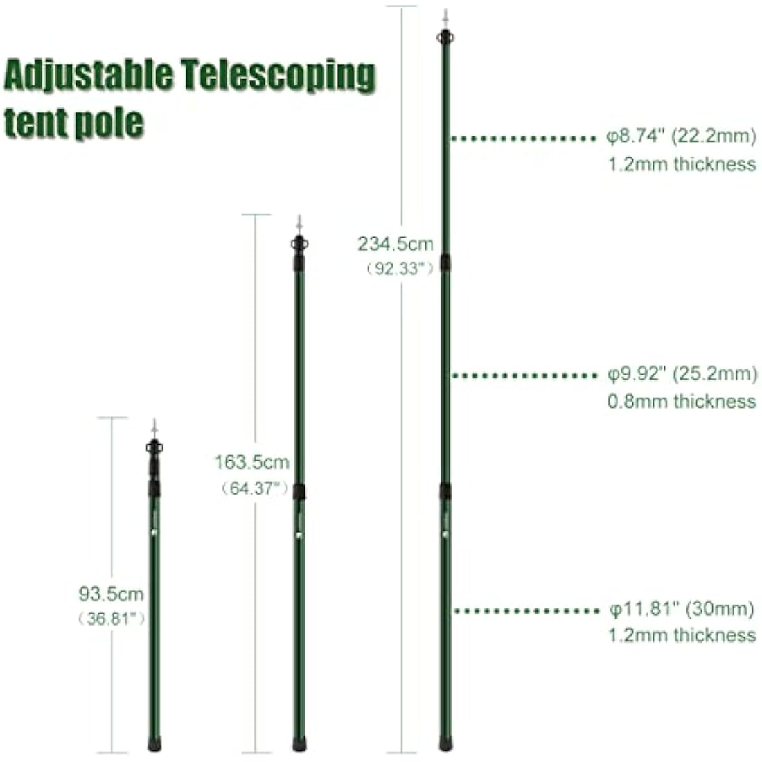 HIKEMAN Tent Poles Camping Poles for Tarp Awning Canopy Porch Sun Sails Tarpaulin Headroom Aluminium Adjustable Telescoping 90-230cm