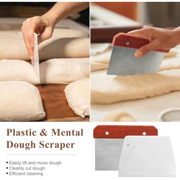 Banneton Bread Proofing Basket Set for Sourdough Bread Baking: 23cm Round & 25cm Oval Rattan Proving Bowls with Liner, Bread Lame, Dough Scraper, Brush, Baking Gifts for Professionals and Home Bakers