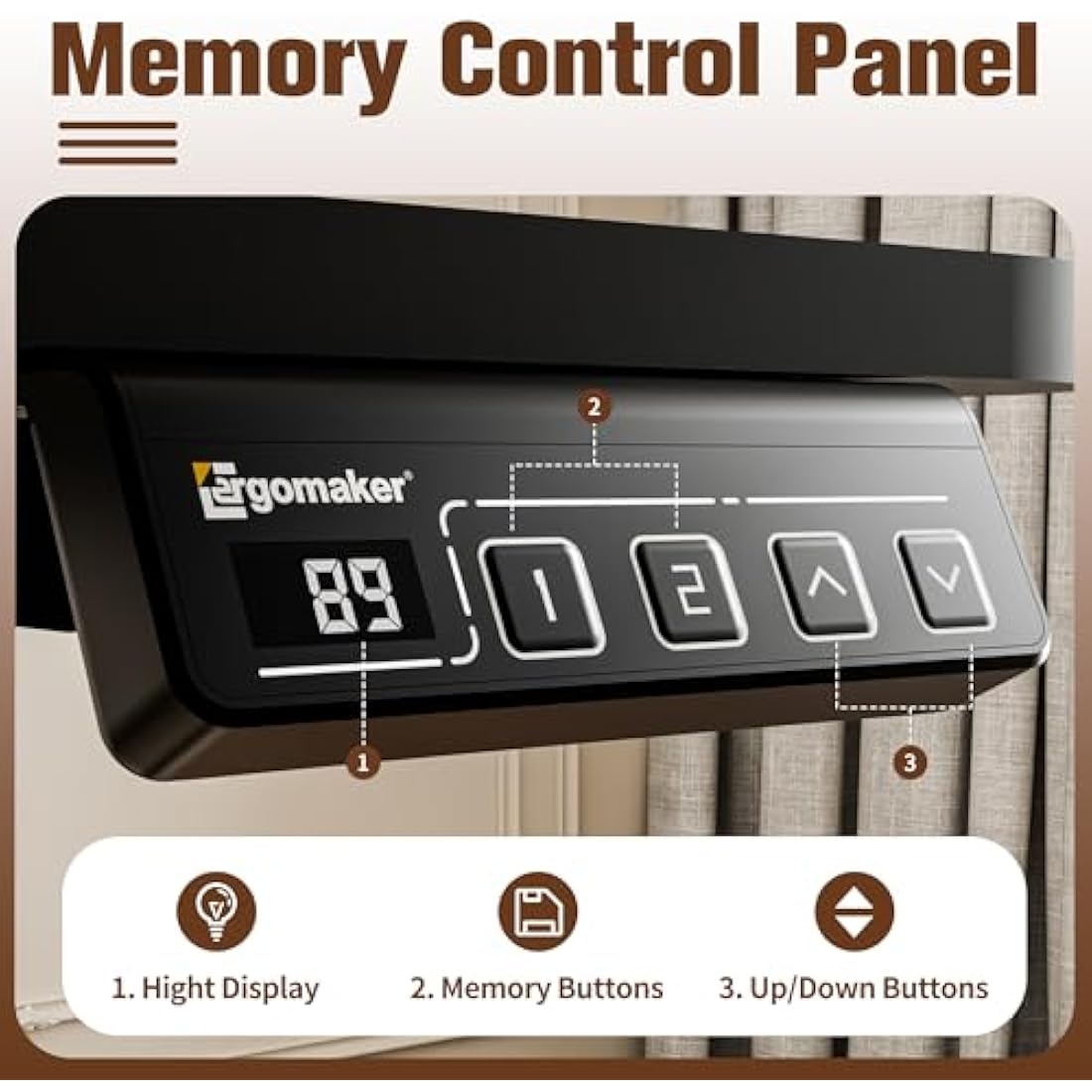 ERGOMAKER Electric Standing Desk 90x60cm, Height Adjustable Sit Stand Desk with Memory Handset Hooks for Home Office(Black)