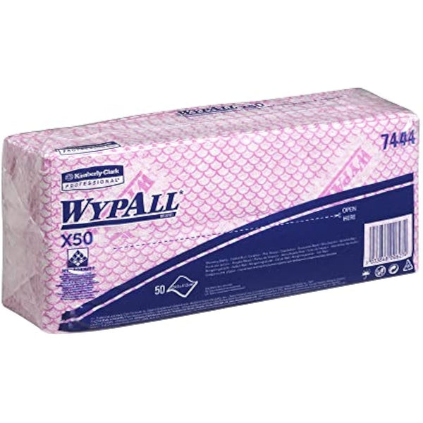 WypAll Cleaning Cloths, Red Colour Coded Wipes 7444, Food Contact Approved, 1 Ply – Durable and Absorbent, Workplace Hygiene, Poly Pack, 6 Packs x 50 (300 Total)