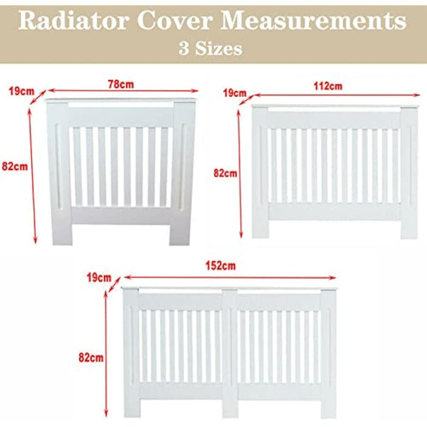 Royalswill Radiator Cover Small, White Painted Vertical Slatted Grill Cabinet Shelf, Tall Covers, MDF Wooden Heating Living Room Furniture Hallway 78(L) x 19(D) 82(H)cm