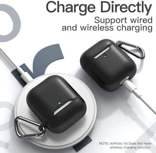 JETech Case Cover for AirPods (1st & 2nd Generation), PC and TPU, Protective Skin with Keychain (Black)