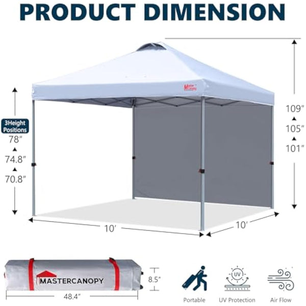 MASTERCANOPY Durable Ez Pop-up Gazebo Tent with 1 Sidewall (3x3M,White)