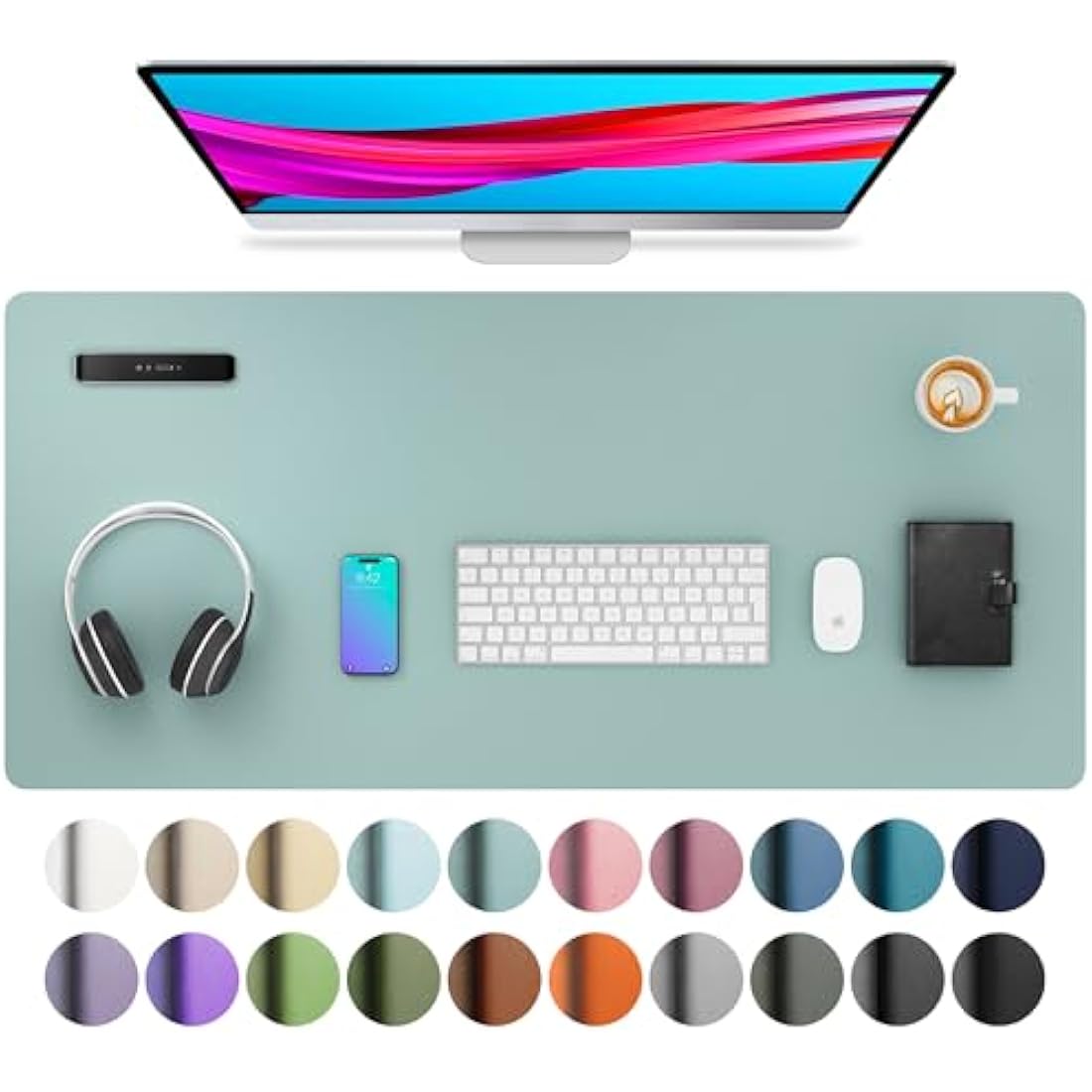 Aothia Leather Pad, Mouse Mat, Office Desk Mat, Non-Slip PU Leather Desk, Laptop Desk Pad, Waterproof Desk Writing Pad for Office and Home (91 cm x 43 cm, Light Blue)