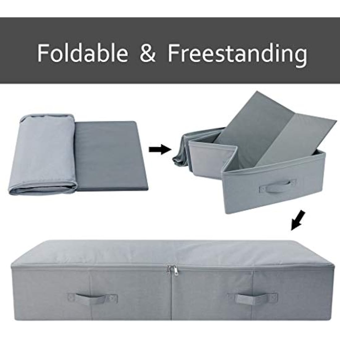 Amonsen 100X43X18cm, Jumbo Size Underbed Storage Bins with 3-side Zip & Handles, Washable & Collapsible Design Box for Clothes, Bedding, Wedding Dress Storage Box, Light Gray