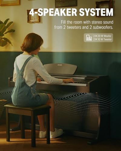 Donner Digital Piano 88 Key Weighted DDP-100 88-Key Weighted Action Digital Piano, Beginner keyboard piano Bundle with Furniture Stand, Power Adapter, White