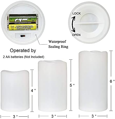 Eldnacele LED Candle, 3 Pack Weatherproof Battery Operated Flameless Flickering Candles with Remote Control and Timer, White, Plastic