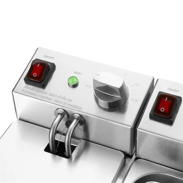 Buffalo Twin Tank Twin Basket 2x3Ltr Countertop Fryer 2x2kW - Kitchen Commercial Stainless Steel Double Deep Fat Fryer Machine for Chips French Fries Donuts CU615