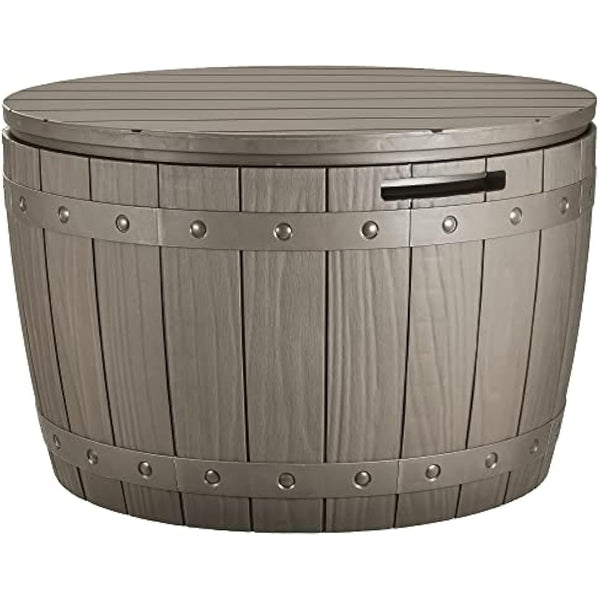 YITAHOME 127L Garden Storage Box, Waterproof Large Outdoor Storage Box, Round All-weather Deck Boxes for Patio Furniture, Pool Accessories, Easy Assembly Lightweight, Light Brown, 67 x 67 x 44cm