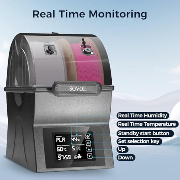 Sovol Filament Dryer, SH02 Dry Box Filament Sealed Storage Box 3D Printer Spool Holder with PTC Heater, Filament Dehydrator with Touch Screen, One Key Set, Compatible with PLA PETG TPU ABS 1.75/2.85mm