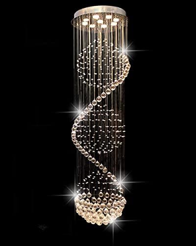 Dst Spiral Sphere Crystal Chandelier Ceiling Lights, Spectacular Droplet LED Light Fixture, Flush Mount Pendant Lamp for Living Room Hotel Entryway Hallway Foyer Romantic Decor, Size: D50cm H180cm