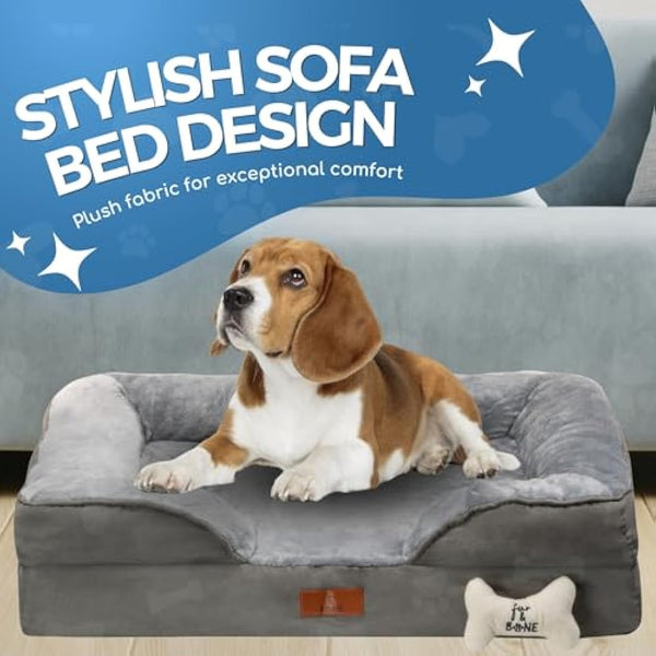 Fur & Bone Large Dog Bed (88 x 64 x 20 cm) – Dog Bed with Soft Cushion, Orthopedic Dog Beds, Removable Plush Velvet Cover, Waterproof Layer, Non-Skid Bottom - Supports Better Sleeping Positions