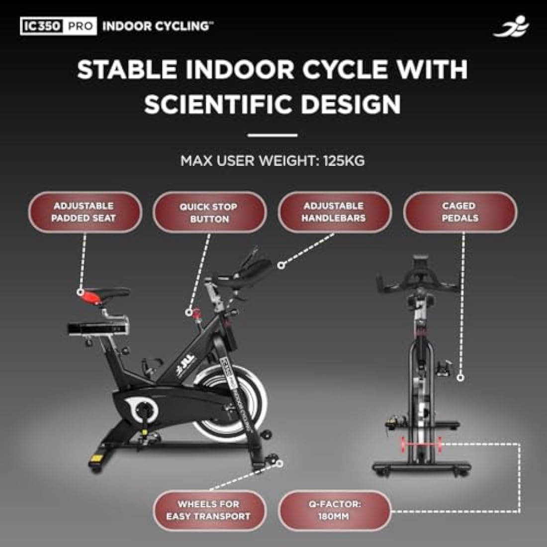 JLL IC350 PRO Indoor Bike, Direct Belt Driven Exercise Bike For Home, Cycling Machine With Advanced Flywheel, 12 Months Domestic Warranty