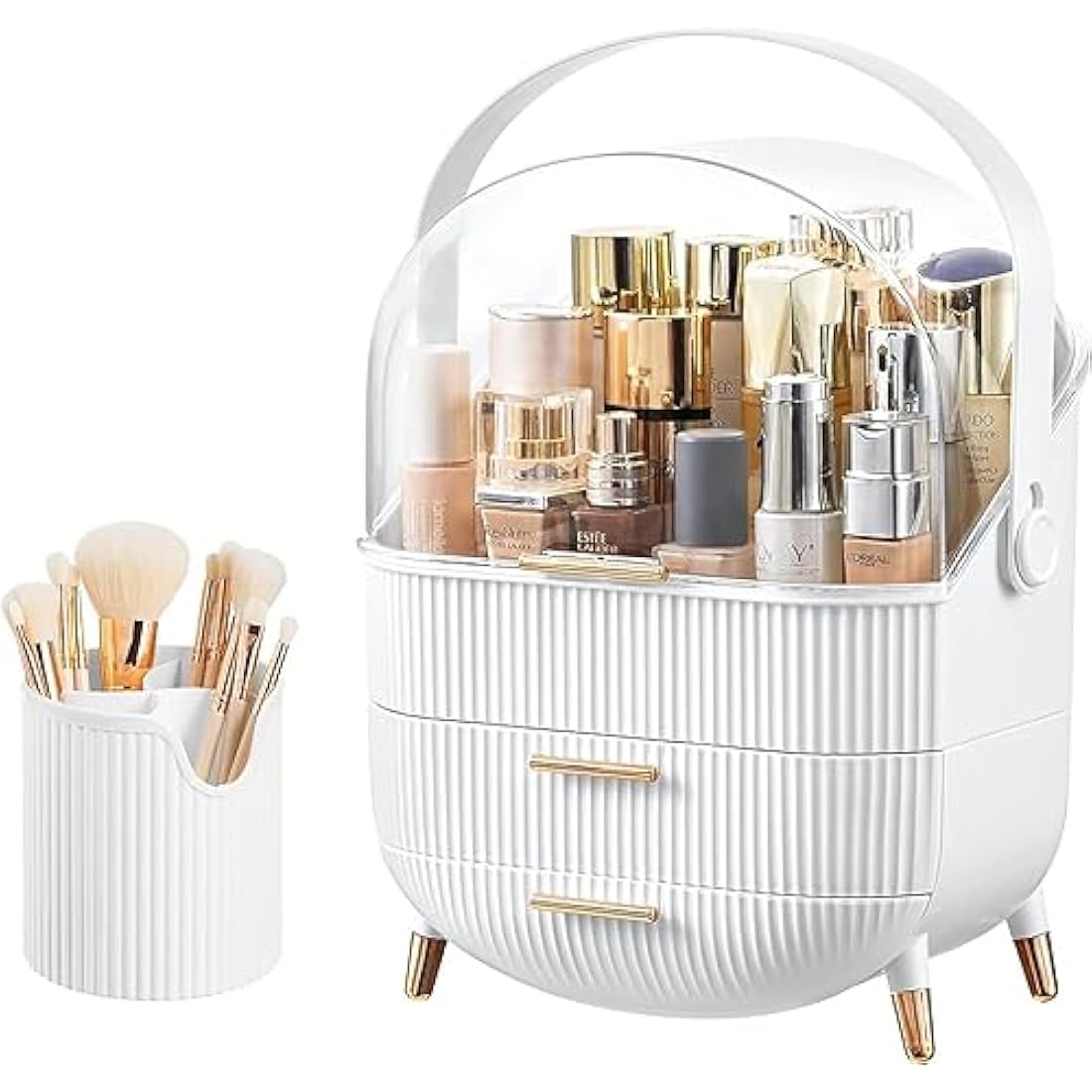 Kousee Makeup Organiser and Storage, Portable Waterproof Dustproof Organizer with Lid, Cosmetic Display Case Skincare Organizers for Vanity, Bathroom, B-White