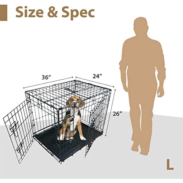 Ellie-Bo Black Standard Large 36-inch Folding 2-Door Dog Cage/Crate with Metal Tray