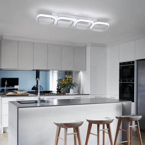 EIDISUNY Modern Led Ceiling Lights, 4 Square White Ceiling Lamp LED, Indoor Led Ceiling Lighting Fixtures for Porch Hallway Bedroom Living Room Kitchen Office Entrance - 44W Cool White Light (White)