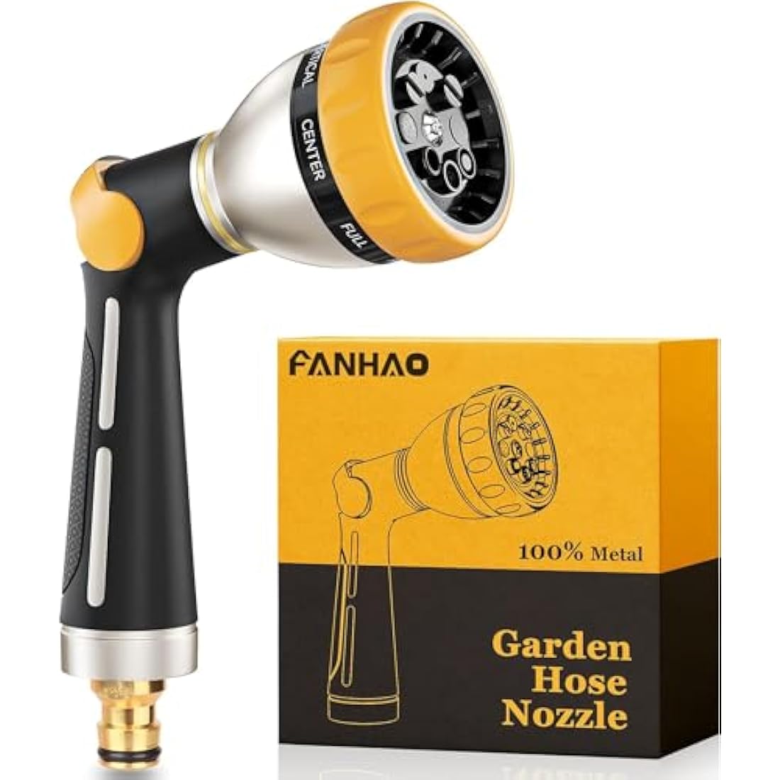 FANHAO Hose Pipe Spray Gun, 100% Heavy Duty Metal Hose Spray Gun with Thumb Control, High Pressure Hose Nozzle with 8 Adjustable Spray Patterns for Watering Plants, Washing Cars and Showering Pets