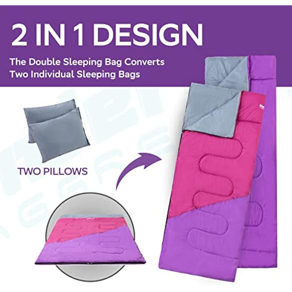 Double Sleeping Bag for Adults and Kids - Lightweight SleepingBag with 2 Pillows, 2 Man Large Sleeping bag for Camping, Waterproof 3 Season Sleeping Bag for Outdoor, Hiking by Underwood-Aggregator