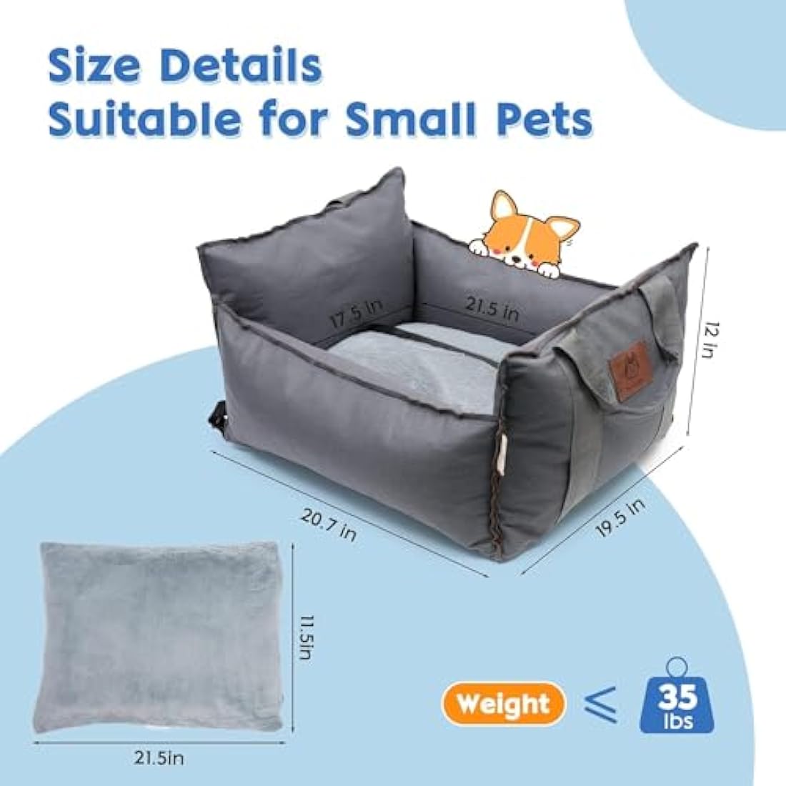 Dog Car Seat 2 in 1 Washable and Stain Resistant Pet Booster Seat for Small and Medium Dogs Cats Super Soft PP Cotton Travel Safety Pets Cars Seat with Storage Bag and Harness Strap