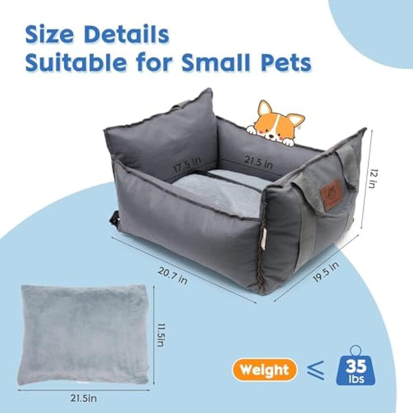 Dog Car Seat 2 in 1 Washable and Stain Resistant Pet Booster Seat for Small and Medium Dogs Cats Super Soft PP Cotton Travel Safety Pets Cars Seat with Storage Bag and Harness Strap