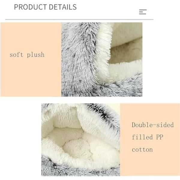 YUDANSI Dog Beds, 65cm Under 9 kg Covered Dog Cat Bed for Cats Calming Down, Burrowing Cat Small Medium Dog Bed with Hood for Anti Anxiety, Non-Slip Plush Faux Fur Nest with Ceiling Puppy Pet Bed