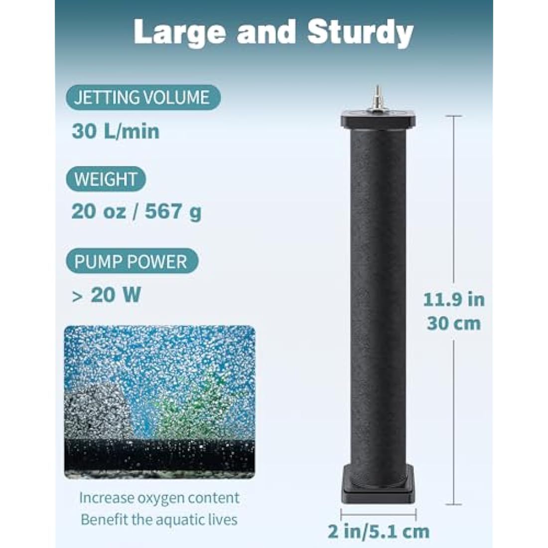 Pawfly Aquarium Air Stone for Large Air Pump 30 cm Fish Tank Air Stone Bubbler Cylindrical Bubble Release Tool Oxygen Diffuser for Large Fish Tanks Outdoor Garden Ponds and DWC Systems, 2 Pack