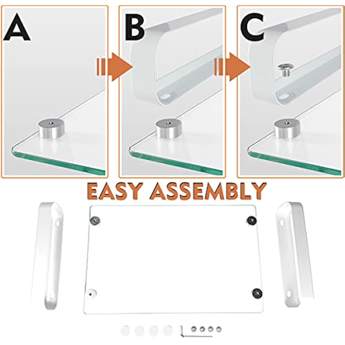 Hemudu Clear Computer Monitor Stand Riser Multi Media Desktop Stand for Flat Screen LCD LED TV, Laptop/Notebook, with Tempered Glass and Metal Legs, HD02T-001P