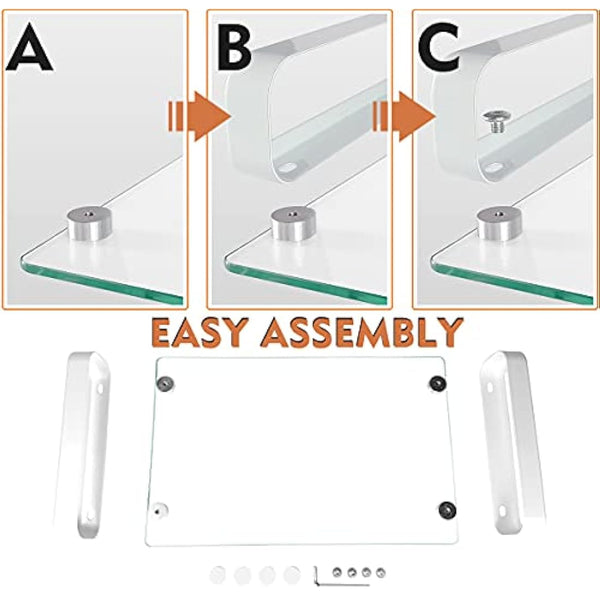 Hemudu Clear Computer Monitor Stand Riser Multi Media Desktop Stand for Flat Screen LCD LED TV, Laptop/Notebook, with Tempered Glass and Metal Legs, HD02T-001P