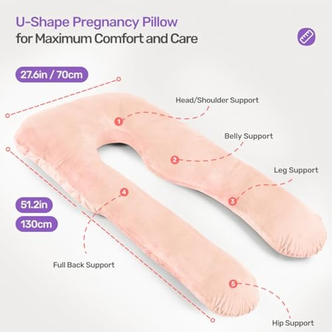 Nuliie Pregnancy Pillow for Sleeping, U Shaped Full Body Pillow Pregnancy Pillows, Maternity Pillow Support for Back, Hips, Legs for Pregnant Women, With Washable Velvet Cover (Pink)