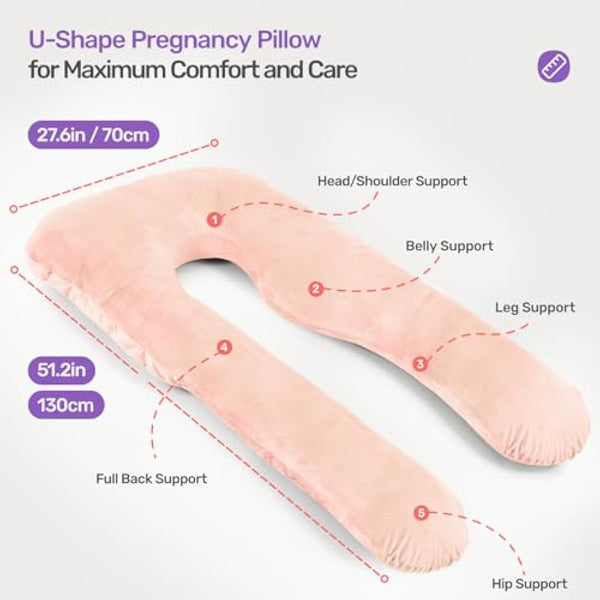 Nuliie Pregnancy Pillow for Sleeping, U Shaped Full Body Pillow Pregnancy Pillows, Maternity Pillow Support for Back, Hips, Legs for Pregnant Women, With Washable Velvet Cover (Pink)