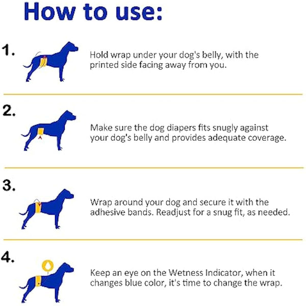 Dono Disposable Male Dog Diapers, 48pcs, L, 32in, Blue/Yellow, Super Absorbent, Leak-proof, Wetness Indicator, Incontinence, Excitable Urinary, Dog Owners, Male