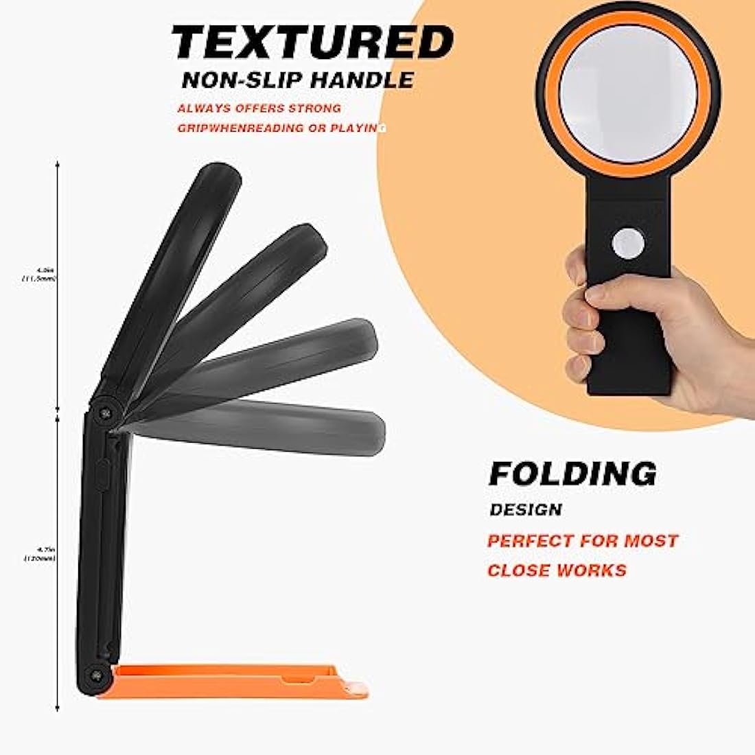 30X 40X Magnifying Glass with Light and Stand, Folding Handheld Magnifying Glass 18 LED Illuminated Lighted Magnifier for Macular Degeneration, Seniors Reading, Close Work, Coins, Jewelry (Black-o)