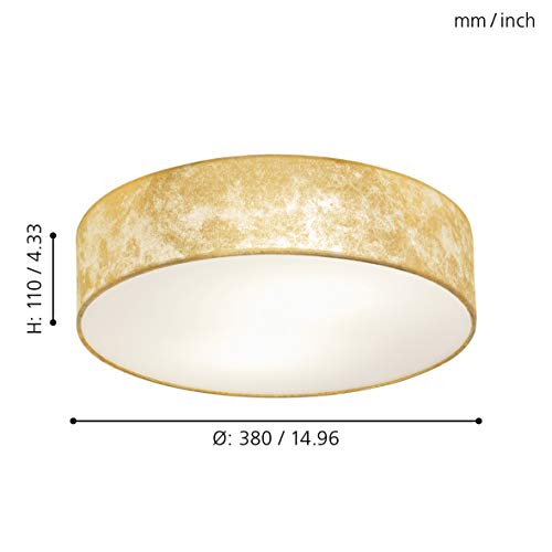 Eglo Viserbella Vintage Flush Ceiling Light, Champagne Steel and Golden Fabric Ceiling Lamp, Living Room, Kitchen and Hallway Lighting, E27 Socket,