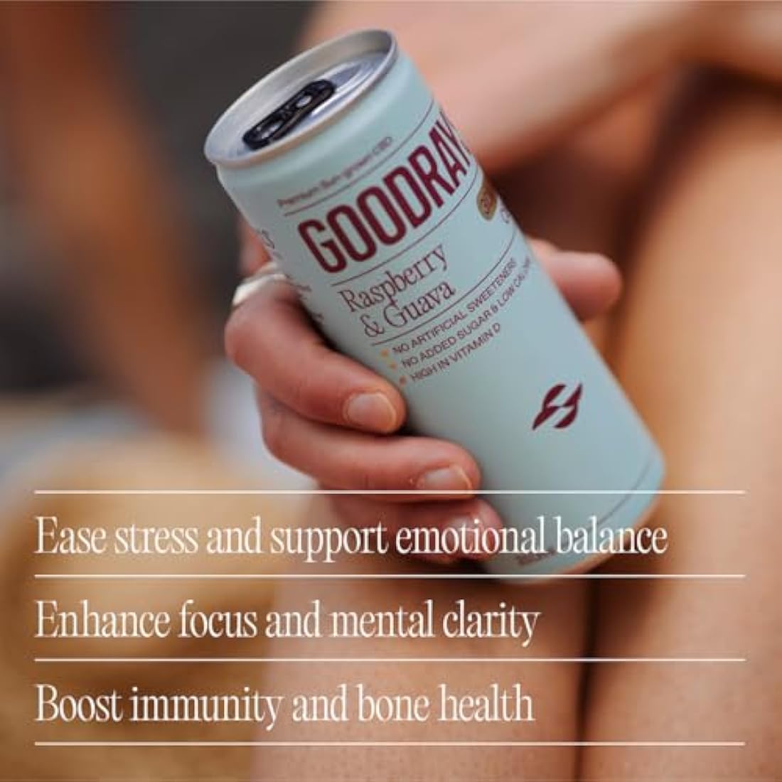 Goodrays - 30mg CBD Drink - 24 x 250ml Cans - Raspberry & Guava - Natural Flavours, Low Calorie, Vegan - High Strength (30mg/can), All Natural - Reduce Stress & Unwind, Packaging May Vary